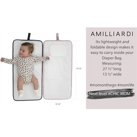 Portable Diaper Changing Pad Stylish & Chic by AMILLIARDI for Travel w/Baby, Infant & Newborn, Changing Mat Portable (Grey)