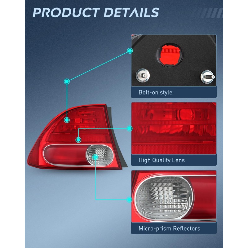 Nilight Taillight Assembly Compatible with 2006 2007 2008 Honda Civic