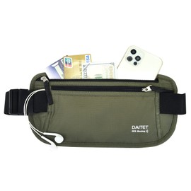 RFID Blocking Money Belt for Men Women, Slim Fanny Pack for Travel，Running,Conceal Waist Wallet for Passport Holder,Phone,Cash(Black Dark Olive Green)