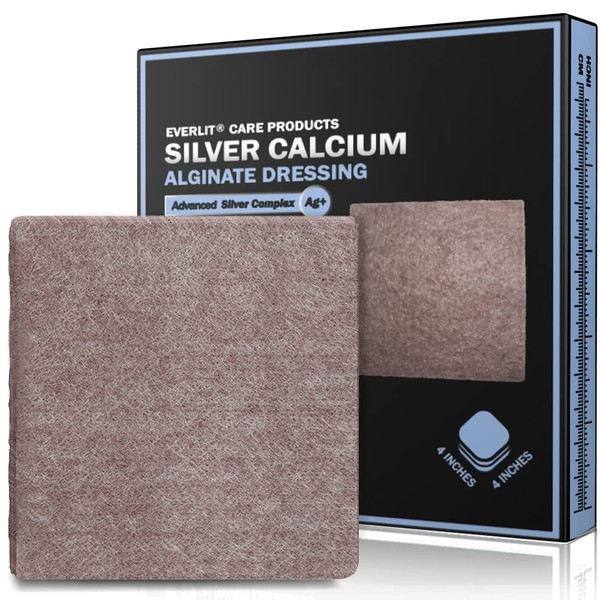 EVERLIT AG Silver Calcium Alginate Wound Dressing | Absorbent Non-Stick Sterile Dressing Pad | Gentle Gauze with Natural Gelling Fiber for Wound Care