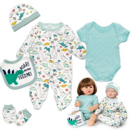 Reborn Baby Doll Clothes Cute Blue Dinosaur Outfits Accesories 5 Pcs for 17-22 inch Reborns Doll Newborn Baby Doll Girl&Boy Matching Clothing