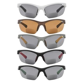 Eyekepper 5-Pack TR90 Sports Bifocal Sunglasses Baseball Running Fishing Driving Golf Softball Hiking Half-Rimless Sunshine Readers +1.00