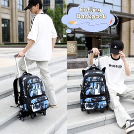 NIWEIYA Rolling Backpack for Boys School Backpack with Wheels for Boys Wheeled Bookbags Trolley School Bags for Teens