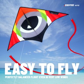 SGftre Large Delta Kites Flying Toys Easy to Fly，Kites Flying Toys for Kids & Adults，Beach Kite for Family Outdoor Activities(Eye of The Sky red, 1)