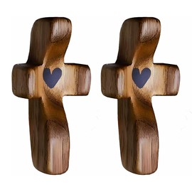 Tiardey 2pcs Wooden Crosses Handheld Wooden Protection Cross Jesus Wooden Heart-Shaped Stress Relief Cross My Heart Encourages Gifts Thumb-Held Cross For Prayer