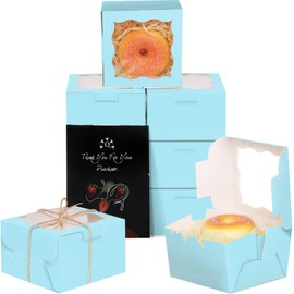 qiqee Light Blue Bakery Boxes with Window 55pcs 4x4x2.5 Mini Cookie Boxes Macaron Boxes Small Donut Pastry Boxes for Party