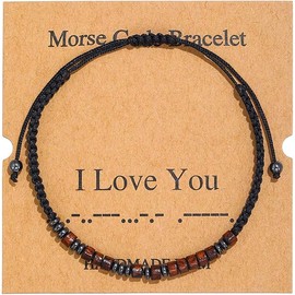 Rygaosiling 2Pcs Morse Code Bracelets for Women Girlfriend,Inspirational Gifts Bracelets for Women Men Friends (I Love You)