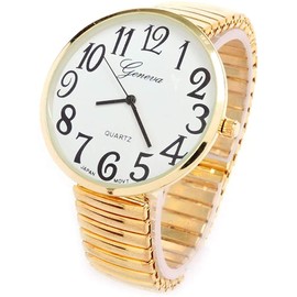 Ladies Large Number Face Stretch Band Watch Gold 1262G