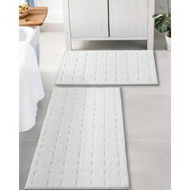 ILANGO White Bathroom Rugs Sets 2 Piece, Soft Shaggy Bath Rugs Non Slip Washable, Absorbent Bathroom Accessories Bath Mats for Bathroom Floor, Tub and Shower 17" x 24" + 24" x 36"