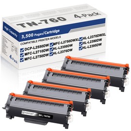 TN-760 TN760 High Yield Toner Cartridge Replacement for Brother TN760 Toner Cartridge-Black DCP-L2550DW MFC-L2710DW MFC-L2750DW HL-L2350DW HL-L2370DW HL-L2390DW Printer 4-Pack