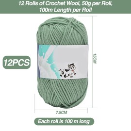Yuraigm Crochet Yarn 12 x 50 g/Ball, Super Soft Wool Knitting Yarn Cotton for Crocheting, Anti-Pilling Baby Wool for Knitting, 100% Acrylic Yarn for Beginners and Children for Knitting Project (Green)