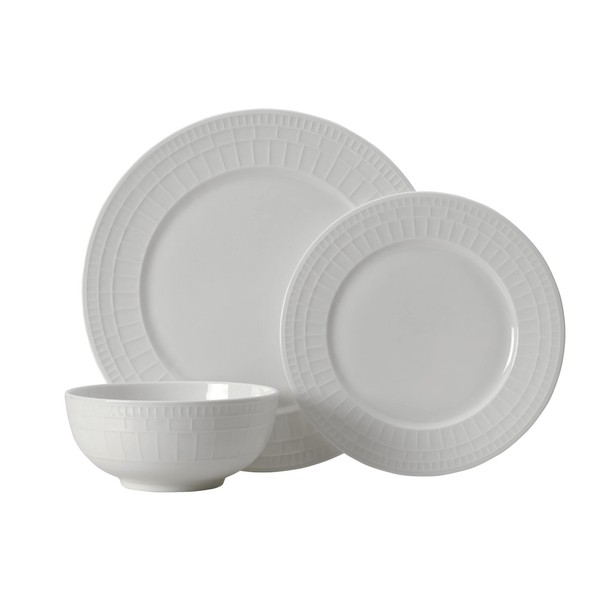 Mikasa Lux Chip Resistant 12 Piece Dinnerware Set, Service for 4,White