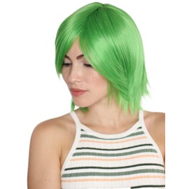 Prettyland Green Medium Long Short Wig with Fringe Tiered Fringe for Men and Women Green Wig C1244