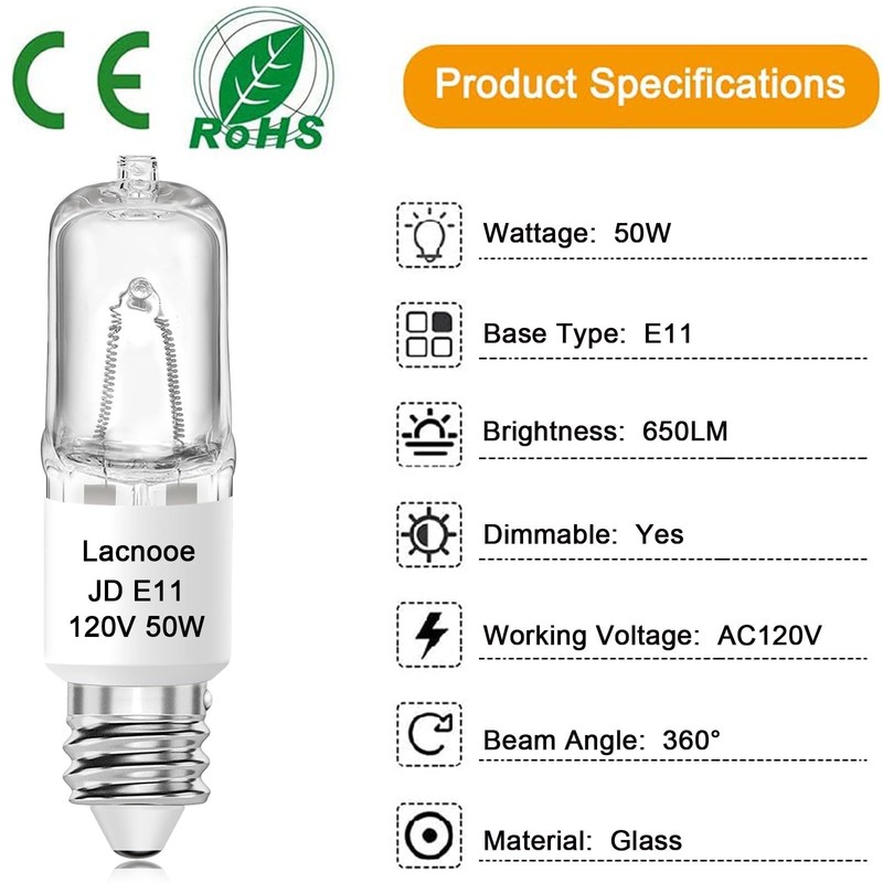 Lacnooe E11 Bulb, JDE11 120V 50W Halogen Light Bulbs, T4