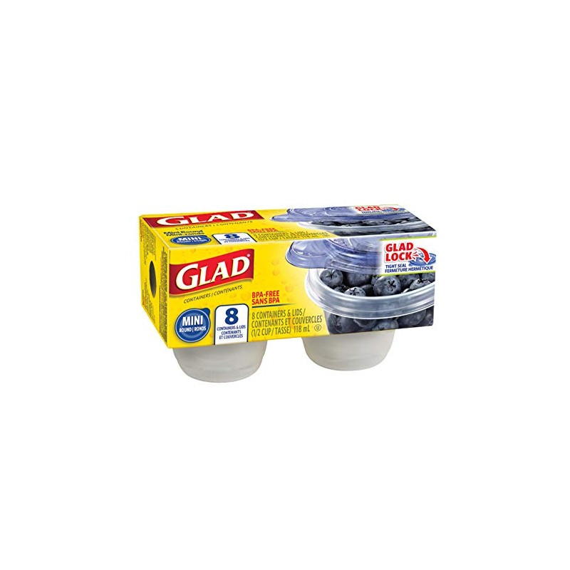 Glad Food Storage Containers, Mini Round, 4 Ounce, 8 Containers