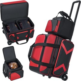 3 Ball Bowling Bag with Wheels, Bowling Bag 2 Ball Roller Plus 1 Ball Tote