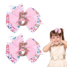2Pcs 5th Happy Birthday Hair Bow for Girls, 4" 5 Year Old Birthday Decorations Bow Hair Accessories Bows for 5th Girl Hair Headband Outfit for Girls Pink Bows Perfect Celebration Gift for Young Women