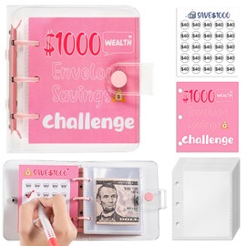 GEDunique $1000 Savings Challenges Book with Envelopes, Budget Planner 2025 with Cash Envelopes, Mini Money Saving Binder for Office, Home, School Pink