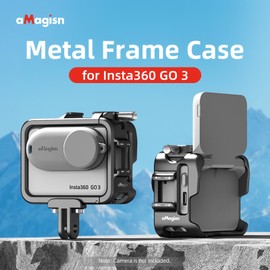 aMagisn AG01 Sports Camera Video Cage Camera Cage Aluminum Alloy with Dual Cold Shoe Mounts & Sports Camera Adapter Metal Protective Frame Compatible with Insta360 GO 3