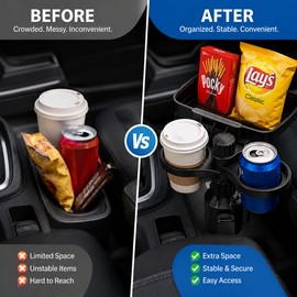 Dual Car Cup Holder Expander for Daily Driving – 360° Rotating Drink & Snack Tray for Road Trips