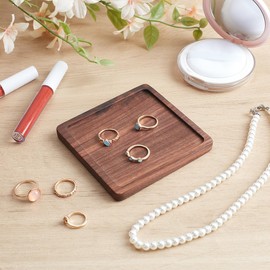 UNICRAFTALE Walnut Wood Square Ring Tray Brown Wood Jewelry Holder Ring Bowl Wooden Jewelry Organizer Storage for Earrings Necklaces Bracelet Watch Holder 100x99.5x9.5mm