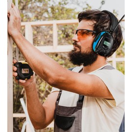 PROTEAR Digital AM FM Radio Headphones, Ear Protection Noise Reduction Earmuffs, 25dB NRR Hearing Protectors for Lawn Mowing and Landscaping(Light Blue)