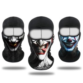 Cutewing 3D Balaclava Mask with Joker Funny Full Head Balaclava Cool Full Face Mask UV Protection Face Cover Cooling Neck Gaiter with 3PCS