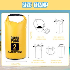 Dry Bag 2L, Wasserfester Packsack, wasserdichter Rucksack, Wasserdichte Taschen Seesack Packsack mit IPX8 wasserfester Handyhülle für Boot, Kajak, Angeln, Rafting, Schwimmen, Camping und Strand