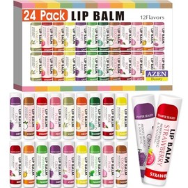 AZEN- Paquete de 24 bálsamos labiales, bálsamo labial natural a granel, bálsamo labial hidratante para labios secos