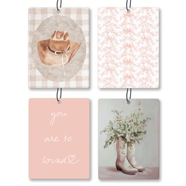 Exqcom Preppy Western Cowgirl Car Air Freshener 4 Pcs, Pink Bow Floral Cowgirl Hat Boots Hanging Scents Air Freshener for Women Girls Gifts, Cute Scented Car Accessories Decor for Girls Room Nursery