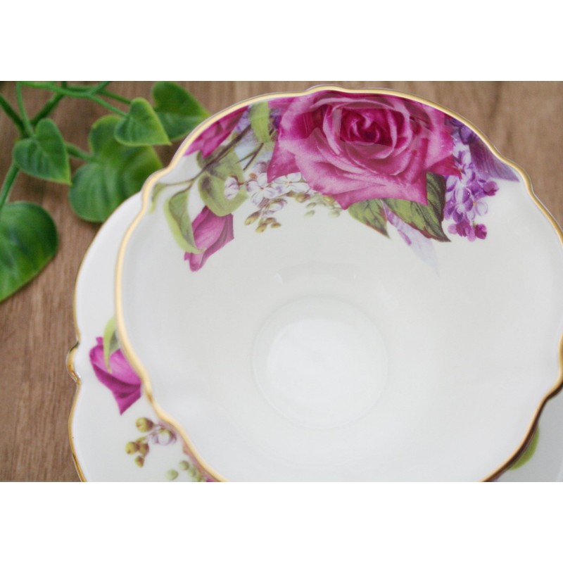 roiyarua-den Cup & Saucer Bone China 240ml Rose Pattern Purple