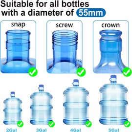 3 & 5 Gallon Water Jug Cap Reusable, Food Grade Silicone Replacement Gallon Caps for 55mm Standard/Screw/Crown Tops Water Bottle and Water Dispensers, Non-Spill Lids for Anti-Splash, Leak Free (3PCS)