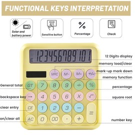 Desktop Calculator Cute Candy Color - 12 Digit Standard Basic Calculator, Cute Desk Calculator Dopamine Color Design, As a Gift for Colleagues, Kids,Classmates