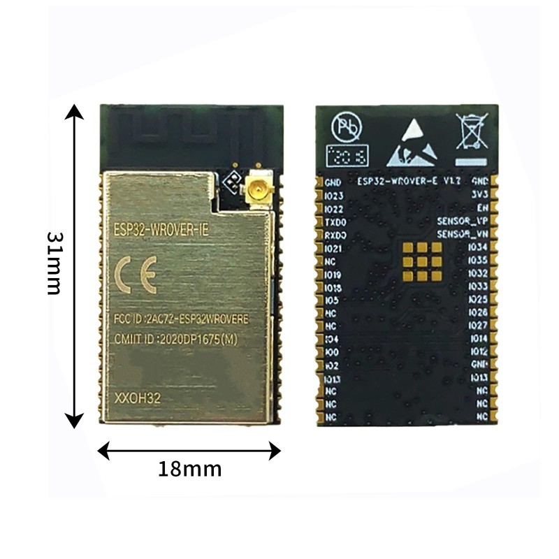 ESP32-WROVER-E/IE Module, 2.4GHz Wi-Fi + BT + BLE Integrated ESP32-D0WD-V3