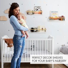 Decorative Nursery Bookshelves for Kids - Set of 3 Easy to Install Floating Shelves for Wall Mount - Beautiful Hanging Organizer Furniture for Your Baby Boy or Girl's Bedroom and Play Room Decor