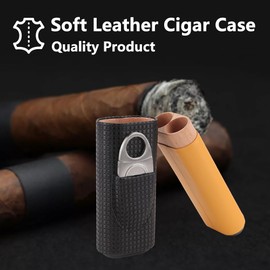 Leather Cigar Case Cedar Wood Lining Travel Humidor for 2 Cigars - Travel Cigar Case with Stainless Steel Cigar Cutter