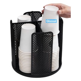 Glazeal Rotatable Cup and Lid Organizer with 4 Compartments, Coffee Cup Dispenser for 5-16 oz Paper Cup Storage Organizer for Home Countertop Bathroom Kitchen Coffee Shop Restaurant Bar Office