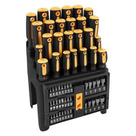 Performance Tool W1731 Screwdriver and Bit Set with Rack, Yellow/Black, 61-Piece