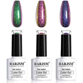 RARJSM Chameleon Gel Nail Polishes Set Multichrome Color Changing Blue Green Purple Holographic Glitter Polish Curing Requires Sparkle Shimmer Nail Gel Varnish Soak Off DIY at Home 7.5ml 3PCS