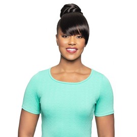 Alicia Beauty Foxy Silver Collections, Fusion High Heat Synthetic, 2 in I Dome with Bang Short Straight Style Hair Piece Drawstring, Instant accessories - DUET 6 (1B)