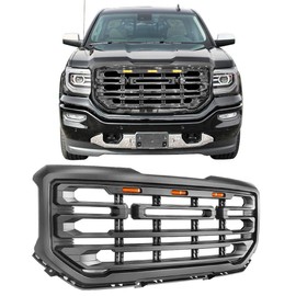 IKON MOTORSPORTS | Grille Compatible With 2016-2018 GMC Sierra 1500 | Matte Black Front Upper Hood Conversion Grille Grill Guard | 2017