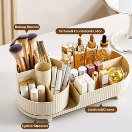 360° Rotating Vanity Makeup Organizer with Brush Holder, Large Spinning Cosmetic Storage for Skincare, Perfumes and Lotions