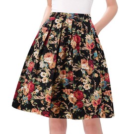 Taydey Women 50s Vintage Flare Skirt with Button Closure Size 2XL Deep Golden Flower