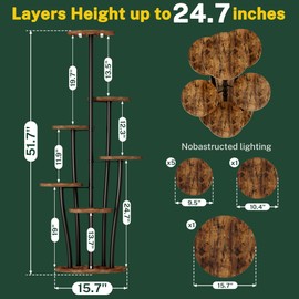 7 Tiered Plant Stand Indoor with Grow Light, 51.7" Mushroom-Shaped Plant Shelf, Large Corner Display Shelves for Indoor Plants Multiple Metal Flower Holder for Living Room Balcony Patio Decor