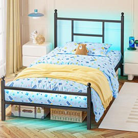 Fixwal Twin Bed Frame with Charging Station, Metal Bed Frame with Port and Outlet, Black