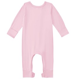Exemaba Baby Sleepsuits Bamboo Viscose Toddler Footless Pyjamas Infant 2-way Zipper Long Sleeve Romper with Mitten Cuffs(Pink, 6-12 Months)