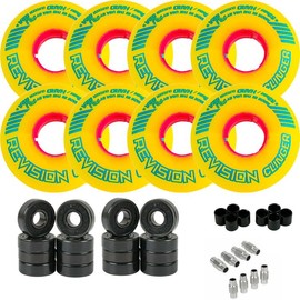 TGM Skateboards Revision Roller Hockey Wheels Outdoor 59mm Clinger 82A Yellow 8-Pack with Hybrid Ceramic Bearings Kit