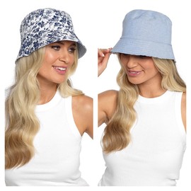 Thingimijigs Women's Blue/Floral Reversible Bucket Hat -M/L