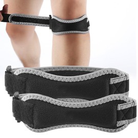 2 x Patellasehnenbandage, Kniescheiben-Kniebandage,Verstellbare Bandage KniePatella Kniebandage, Knee Support, für Damen und Männer beim Sport, Wandern, Fitness, Baseball, Volleyball,Grau