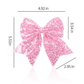 Pink Sequin Hair Bow Clips for Cheerleader Hair Bows for Women Girls 7 Inch Glitter Bowknot Hair Clip for Thick Fine Hair Accessories for Women Girls Large Cheer Bow Clip Cheerleading Hair Decor